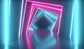 Abstract Neon Square Tunnel Technological Endless - 010424003