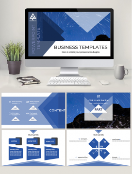 Business Report Blue Style PowerPoint Template 002