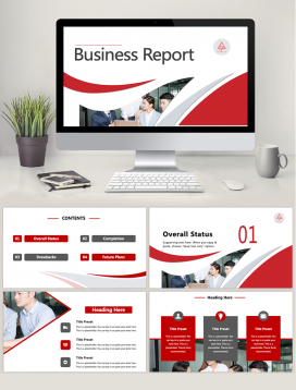 Business Report Red Style PowerPoint Template 003