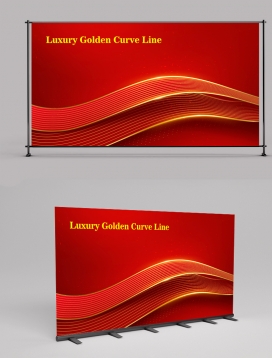 Luxury Golden Curve Line Red Background With Glitter Light Effects Elements